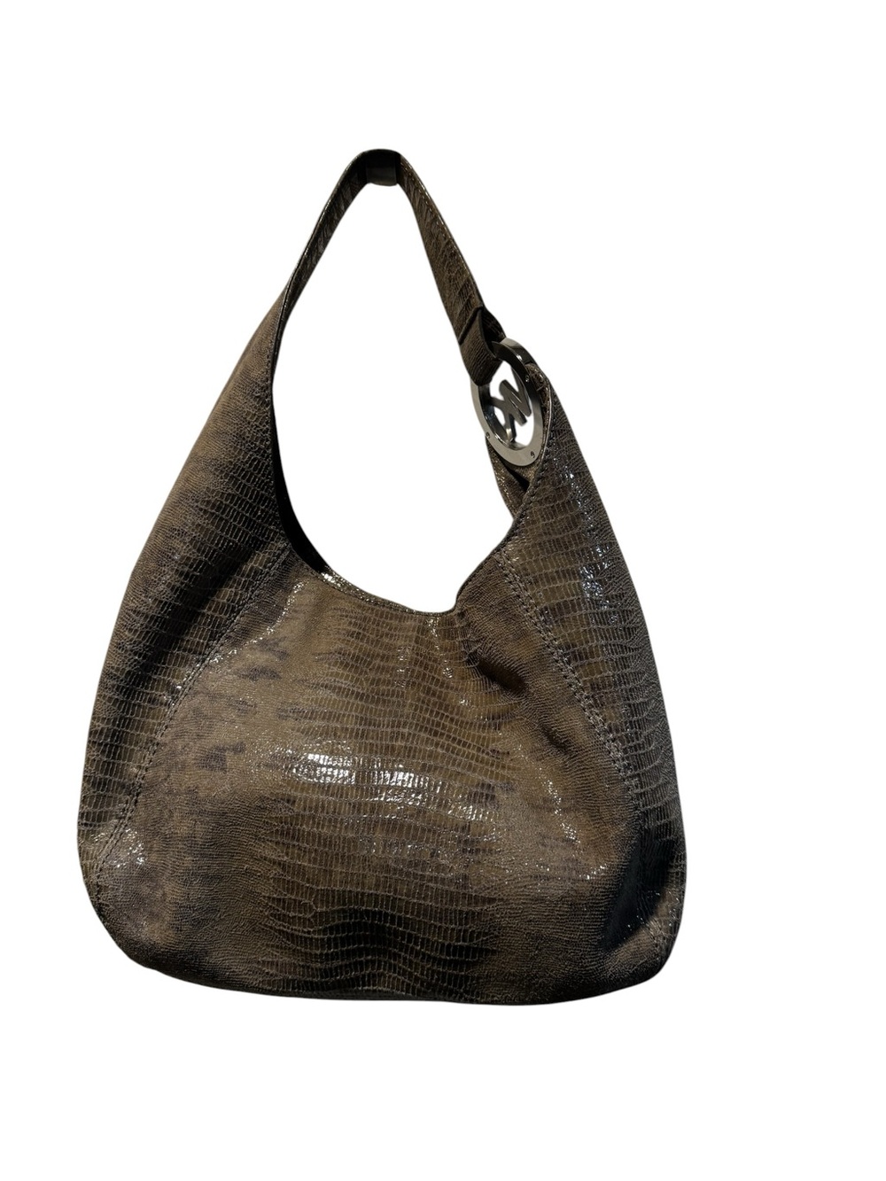 Michael Kors Dark Brown Croc-Embossed Hobo with MK Accent